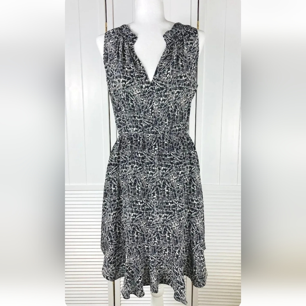 Rebecca Taylor Womens 4 Silk Black White Print Ruffle Hem Dress